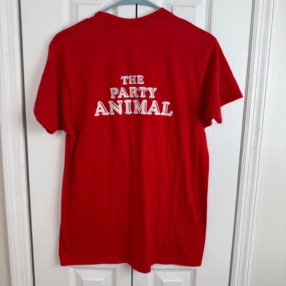Vintage 80s Hanes‎ The Party Animal Film Crew T-Shirt Red Single Stitch Large
